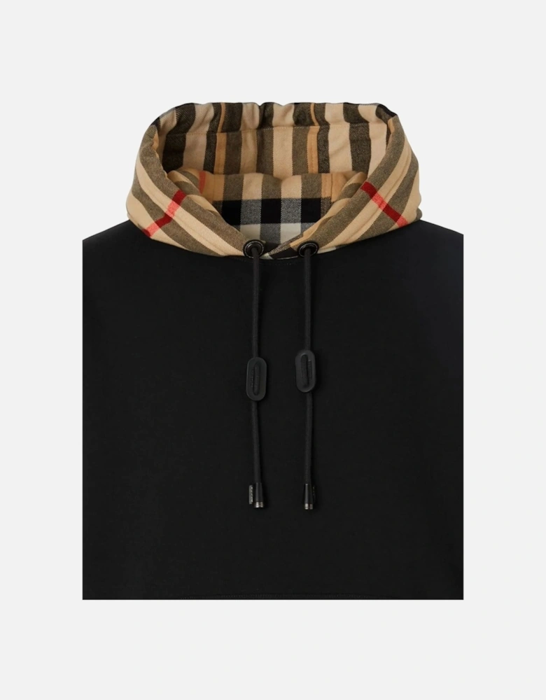 Check Trim Hooded Cotton Sweatshirt Black