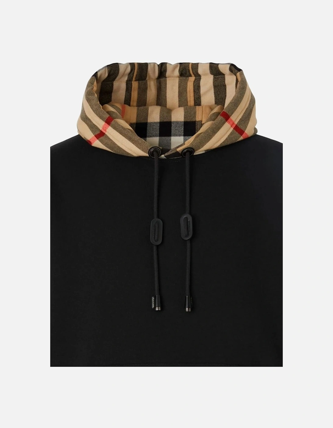 Check Trim Hooded Cotton Sweatshirt Black