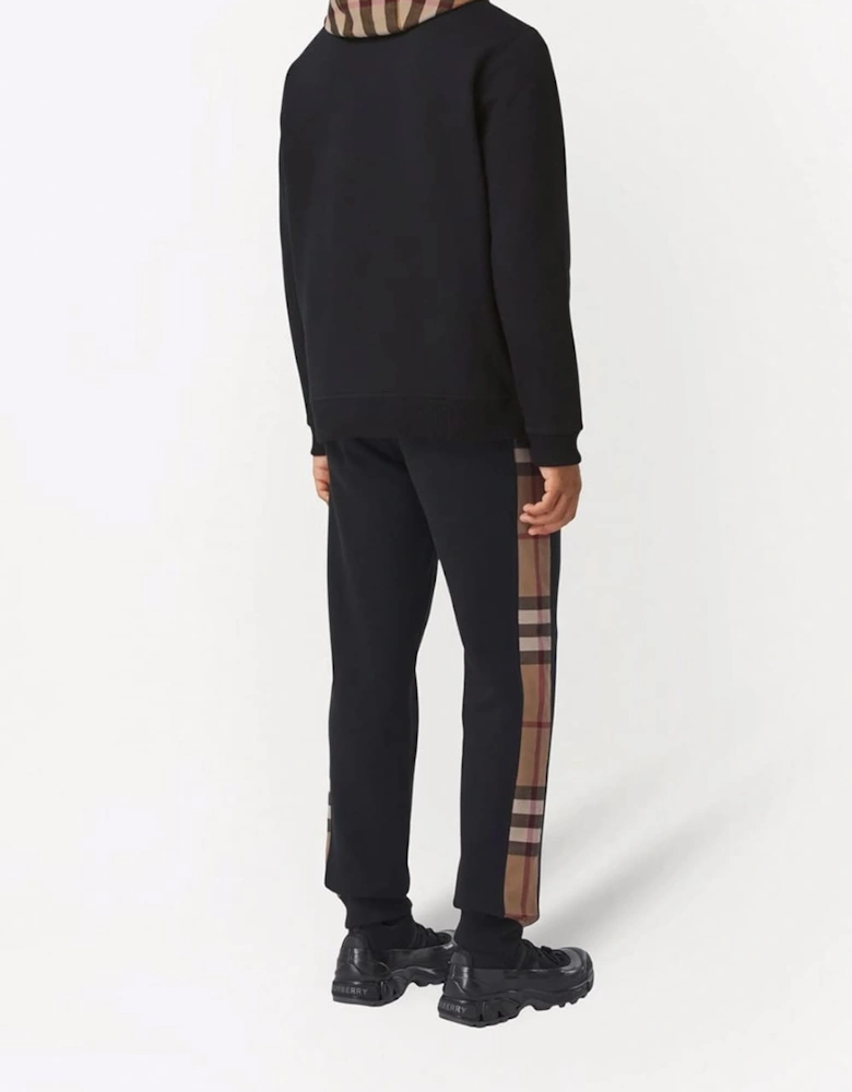 Check Trim Hooded Cotton Sweatshirt Black