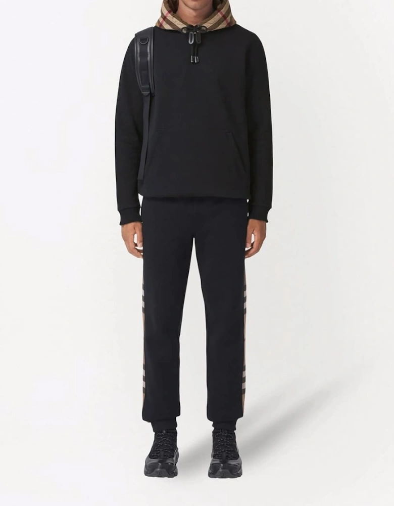 Check Trim Hooded Cotton Sweatshirt Black