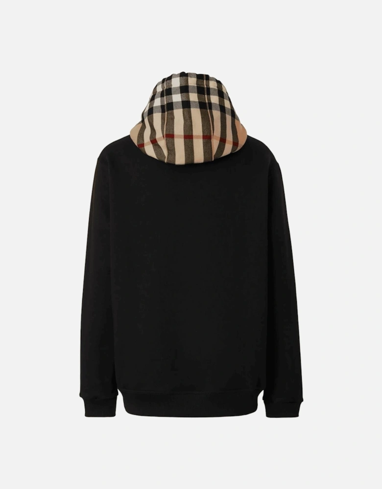 Check Trim Hooded Cotton Sweatshirt Black