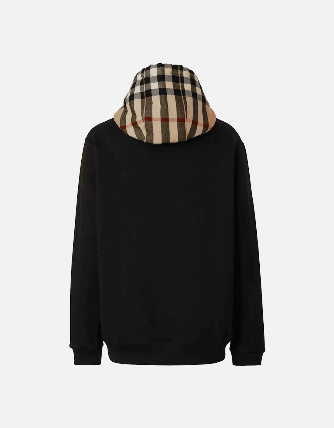 Check Trim Hooded Cotton Sweatshirt Black