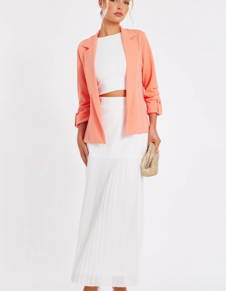 Coral Petite Ruched Sleeve Blazer