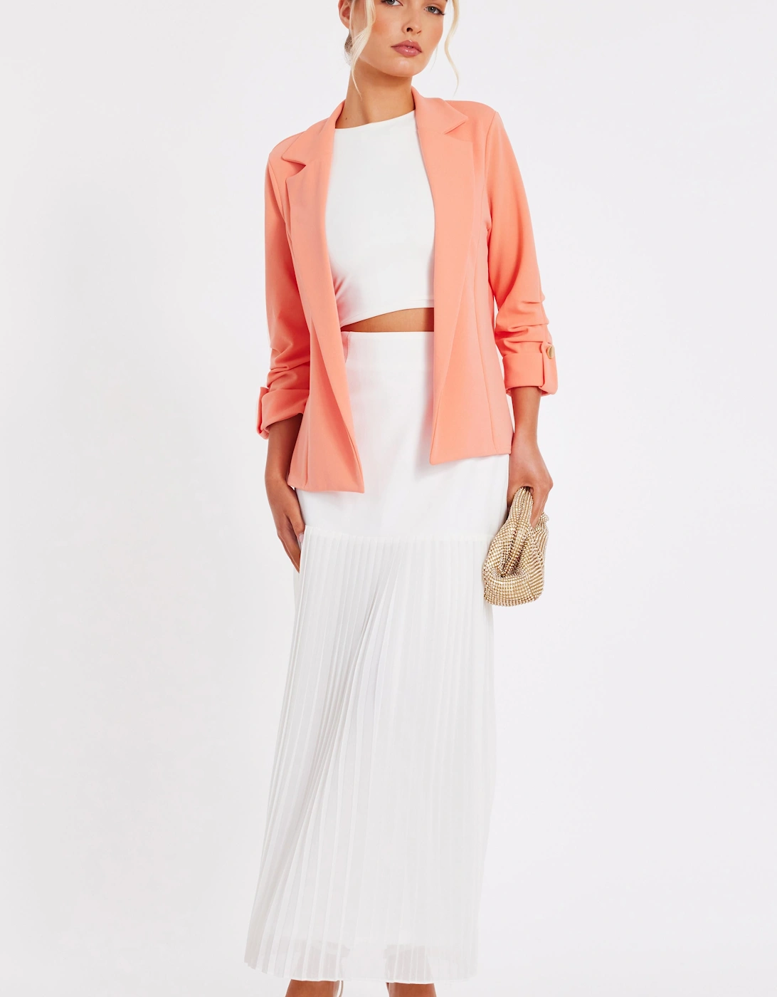 Coral Petite Ruched Sleeve Blazer, 2 of 1