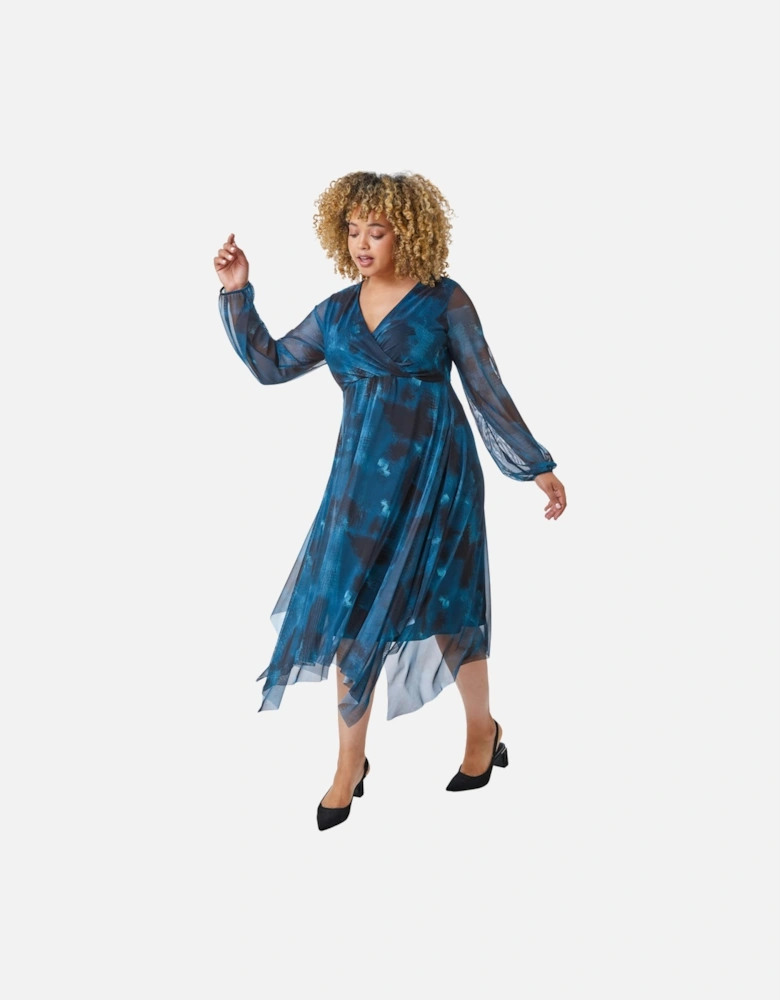 Curve Abstract Print Chiffon Wrap Dress