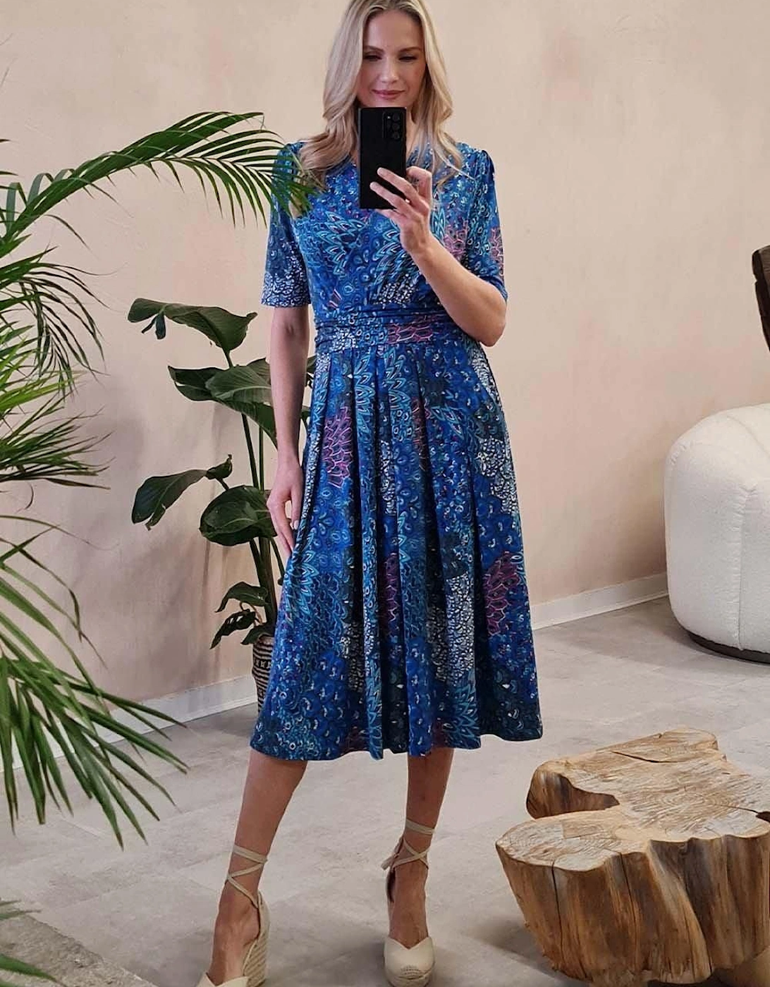 Peacock Print Wrap Front Dress, 2 of 1
