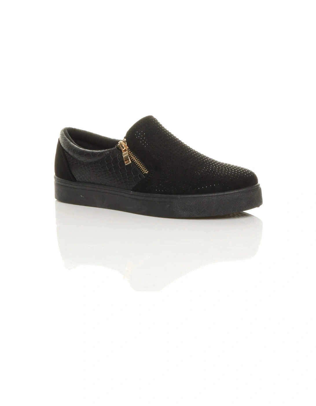 Flat  Heel Diamante Gold Zip Plimsolls  Skater Trainers, 2 of 1