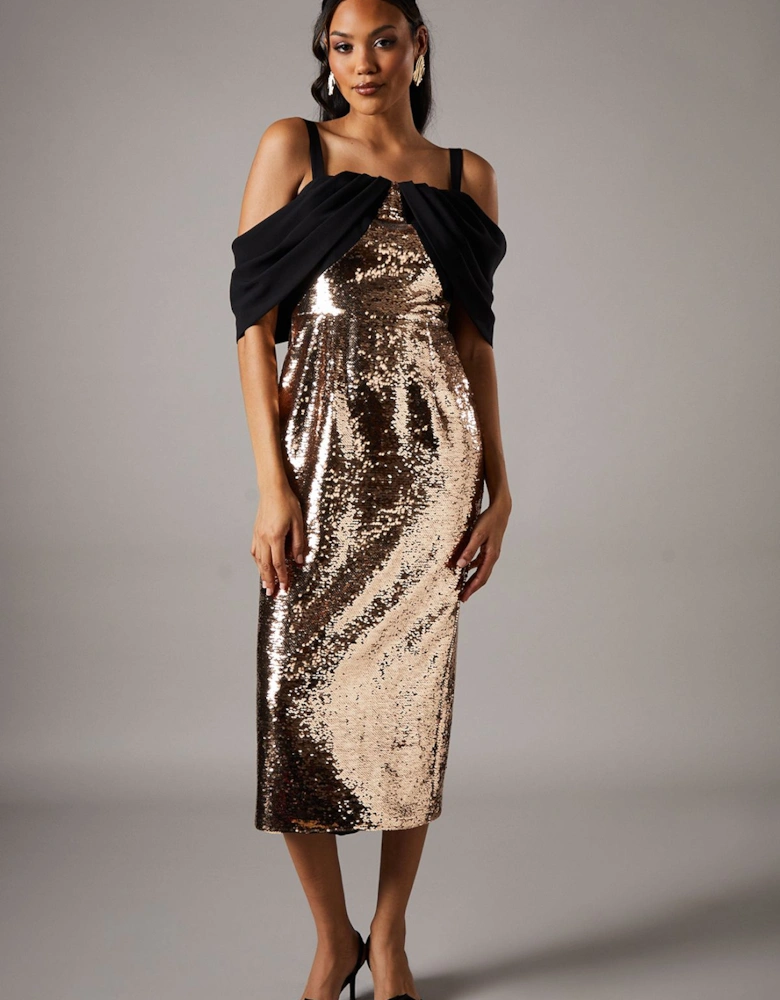 Party Sequin Velvet Bardot Pencil Dress