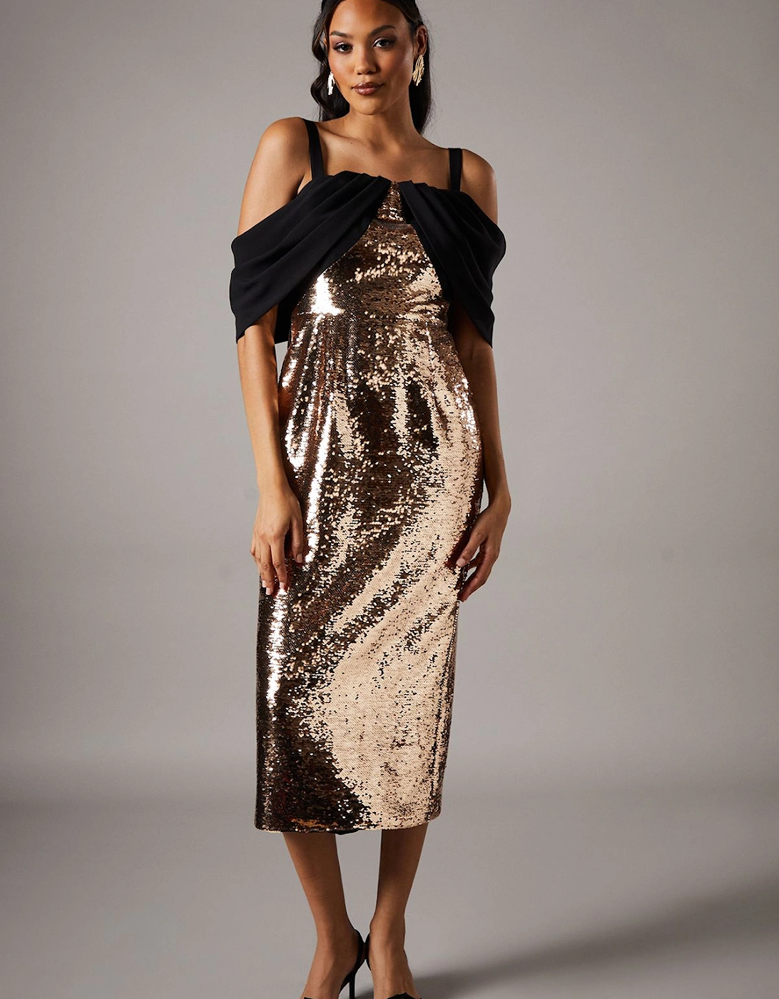 Party Sequin Velvet Bardot Pencil Dress, 2 of 1