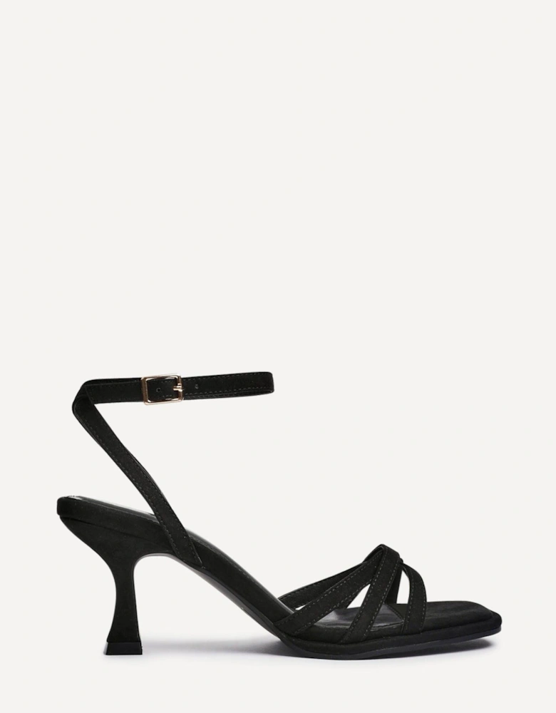 Faro Black Faux Suede Strappy Heeled Sandals