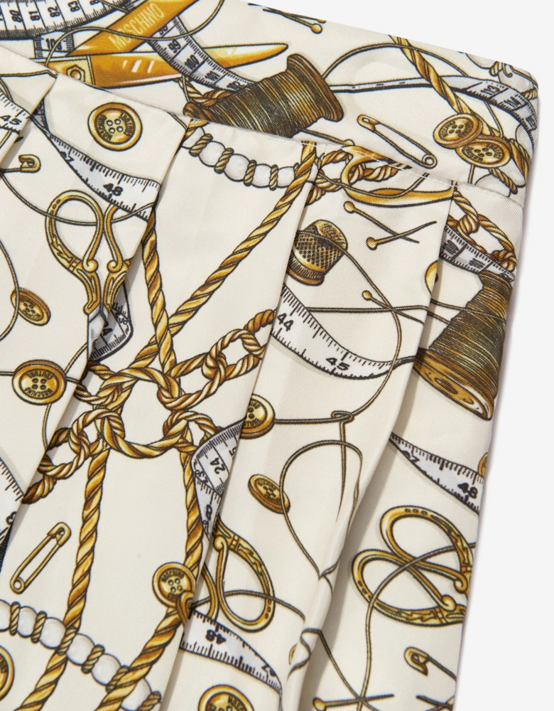 Girls Pleated Chains Skirt in Ivory