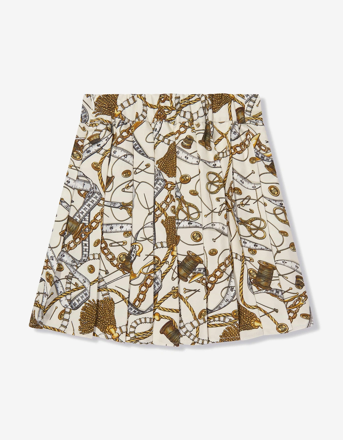 Girls Pleated Chains Skirt in Ivory
