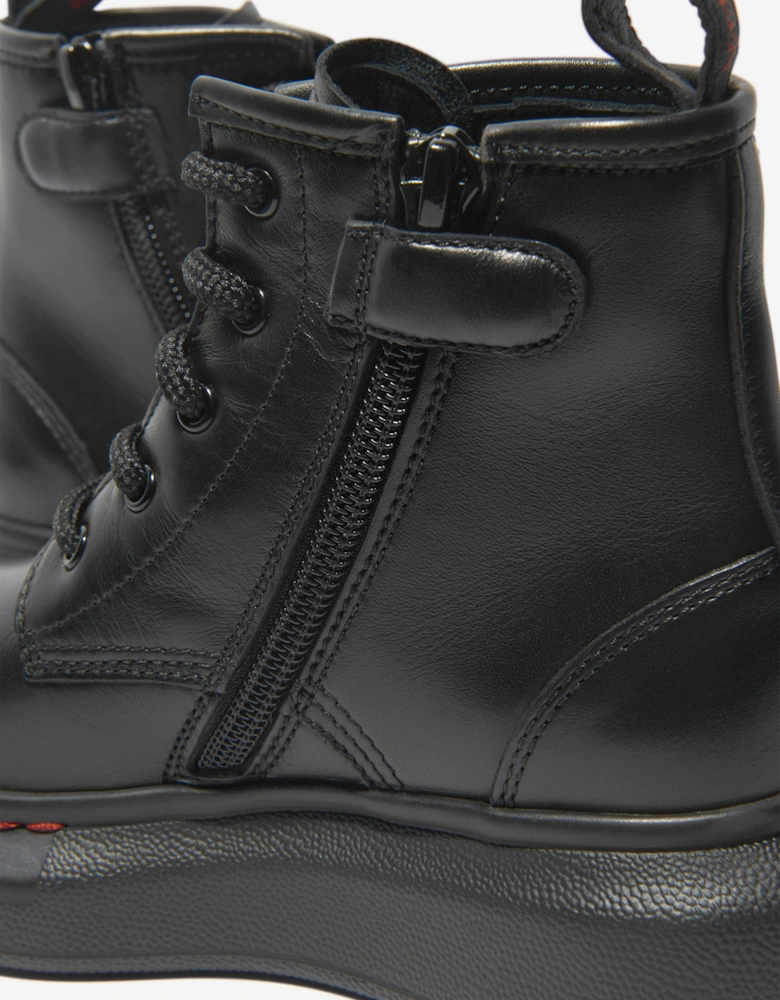 Kids Leather Lace Up Chunky Boots