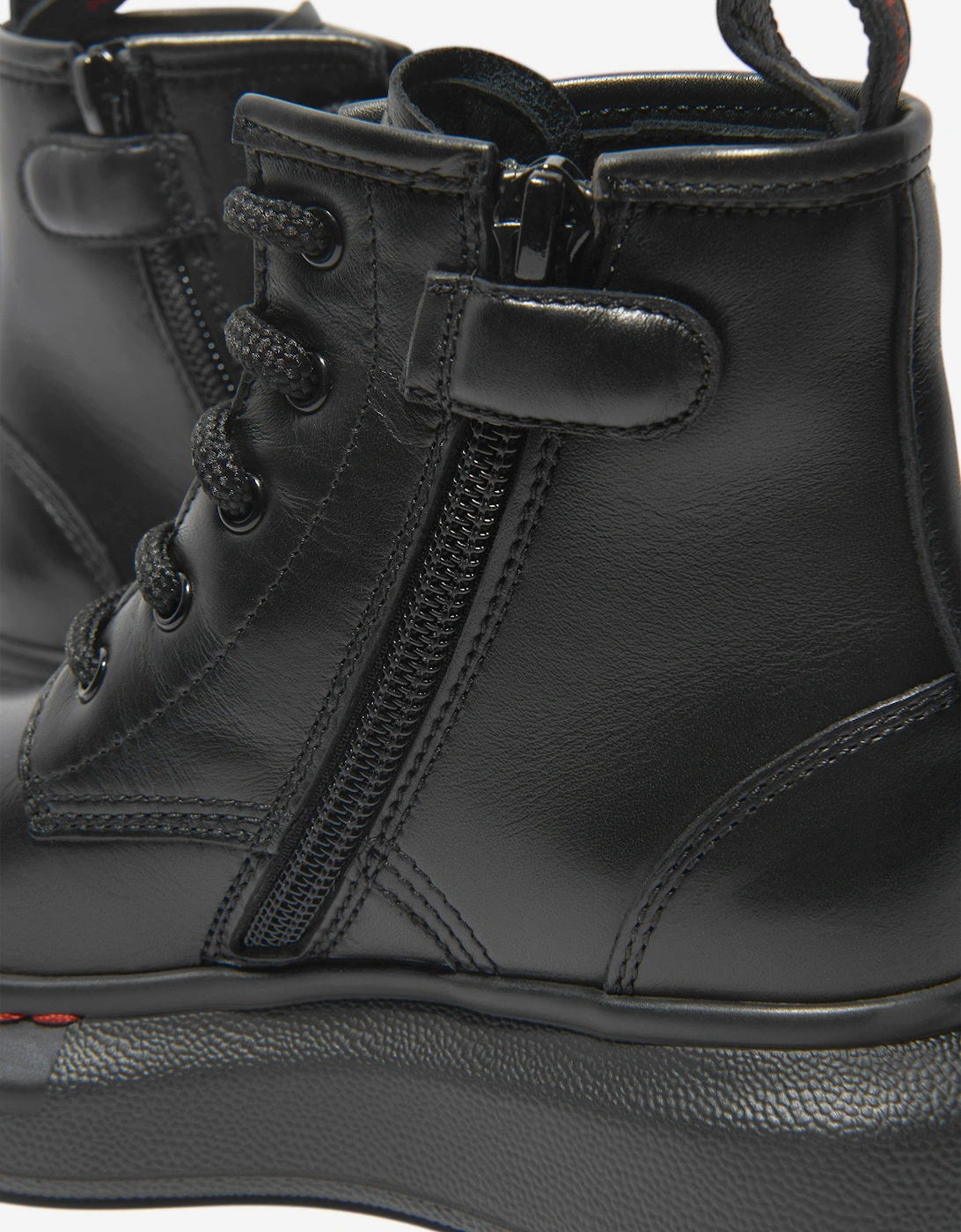 Kids Leather Lace Up Chunky Boots