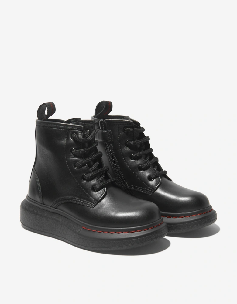 Kids Leather Lace Up Chunky Boots