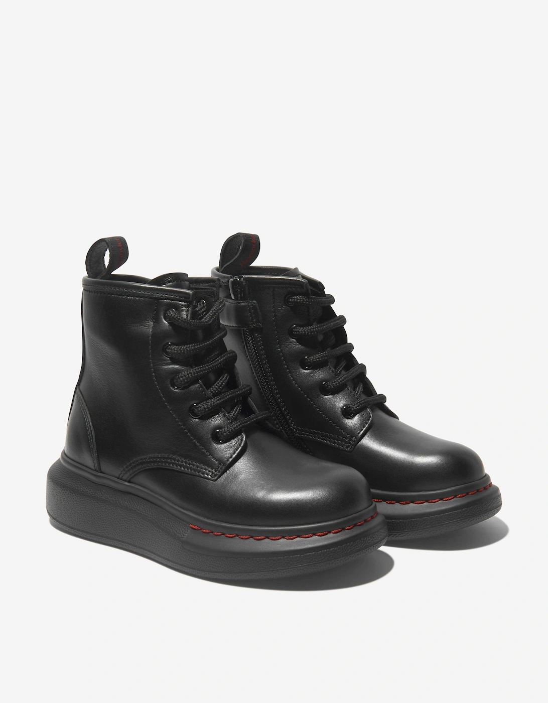 Kids Leather Lace Up Chunky Boots