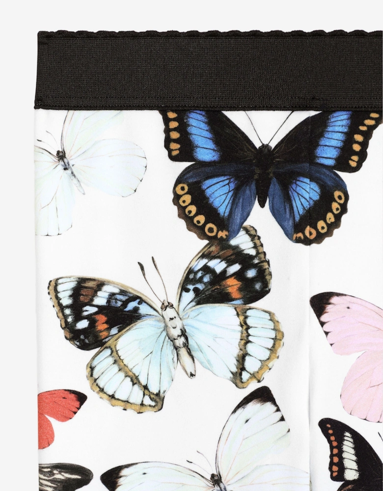 Girls Butterfly Print Leggings in White