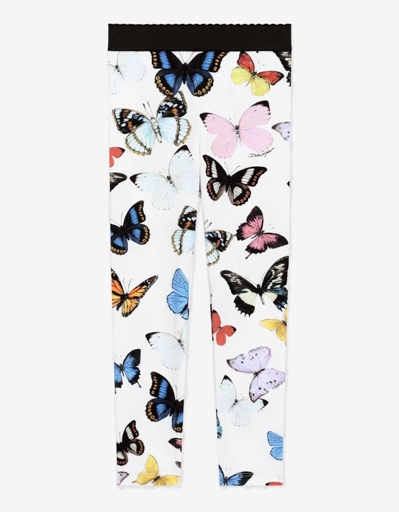 Girls Butterfly Print Leggings in White