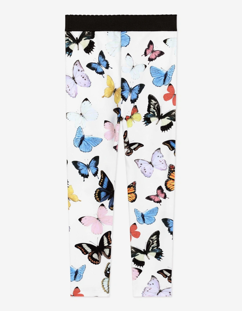 Girls Butterfly Print Leggings in White