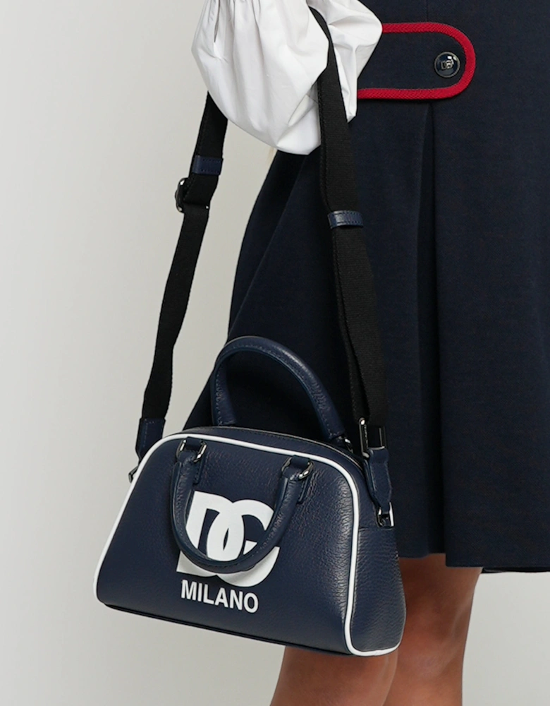 Girls Leather Milano Logo Shoulder Bag in Blue