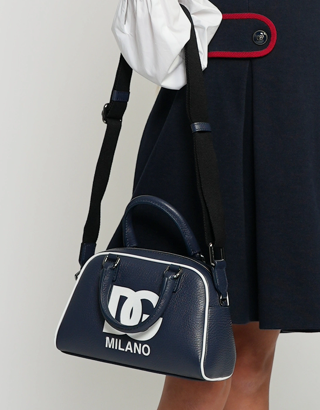 Girls Leather Milano Logo Shoulder Bag in Blue