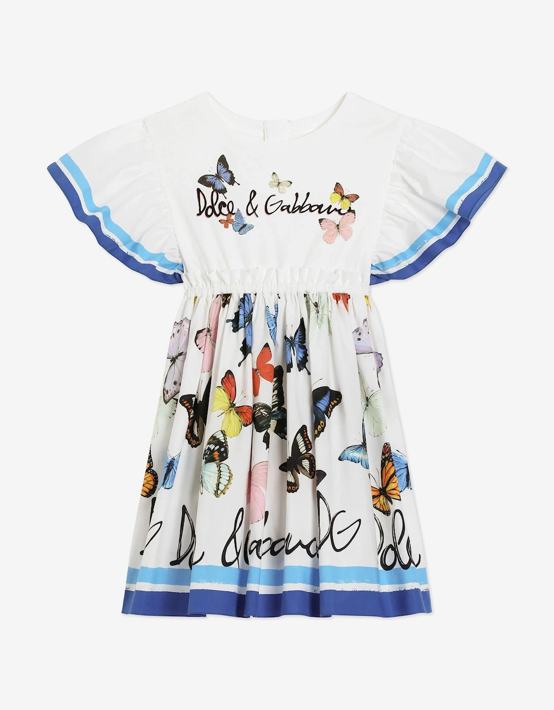 Girls Butterfly Print Dress in White, 6 of 5
