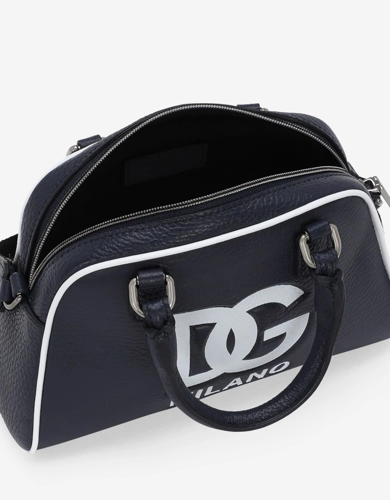 Girls Leather Milano Logo Shoulder Bag in Blue