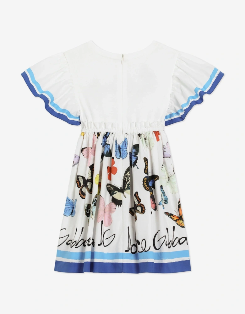 Girls Butterfly Print Dress in White