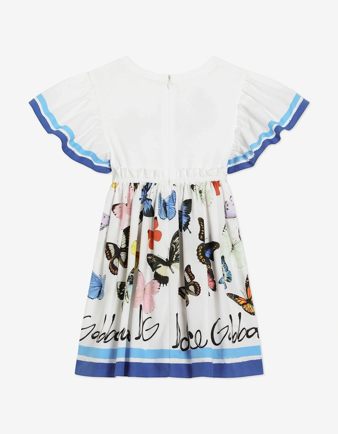 Girls Butterfly Print Dress in White
