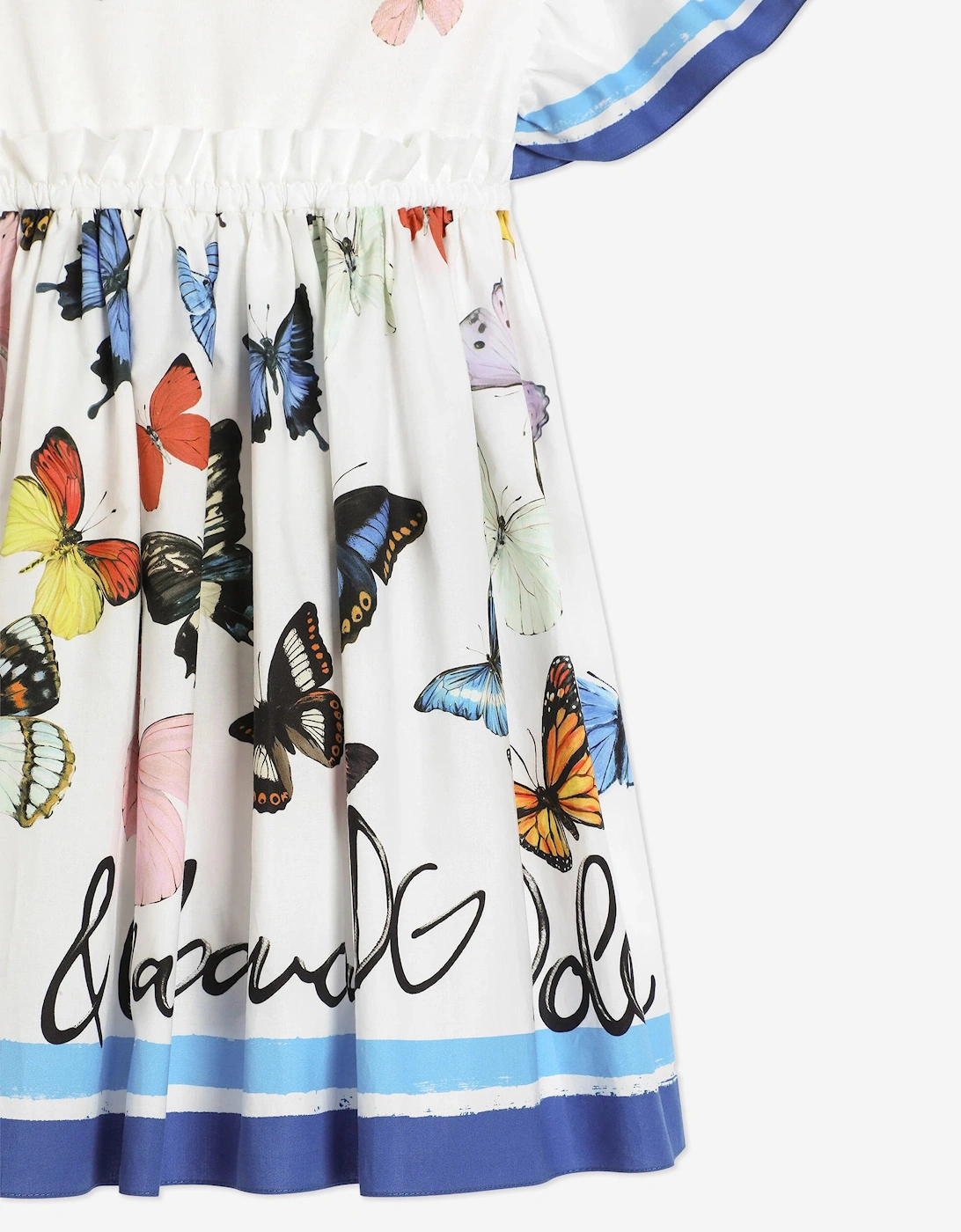 Girls Butterfly Print Dress in White