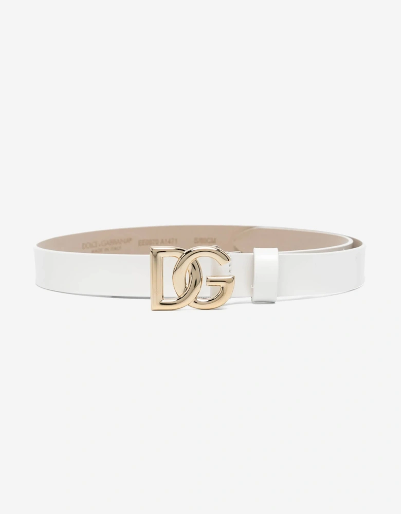 Girls Leather Logo Belt in White