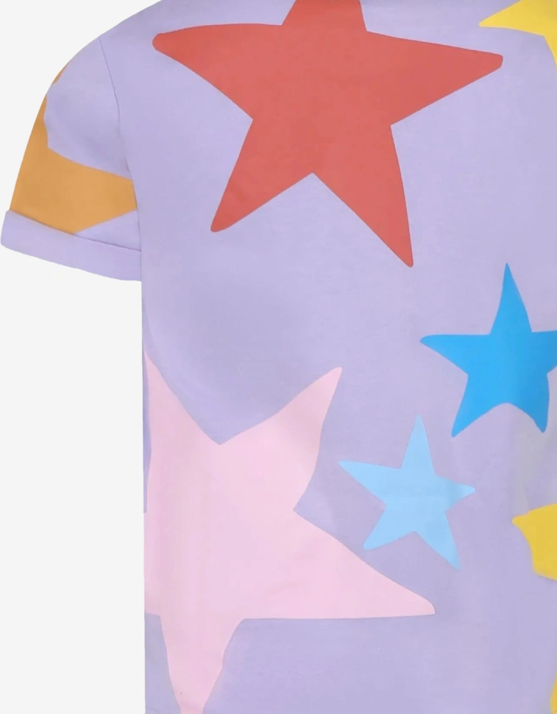 Girls Star Print T-Shirt in Purple