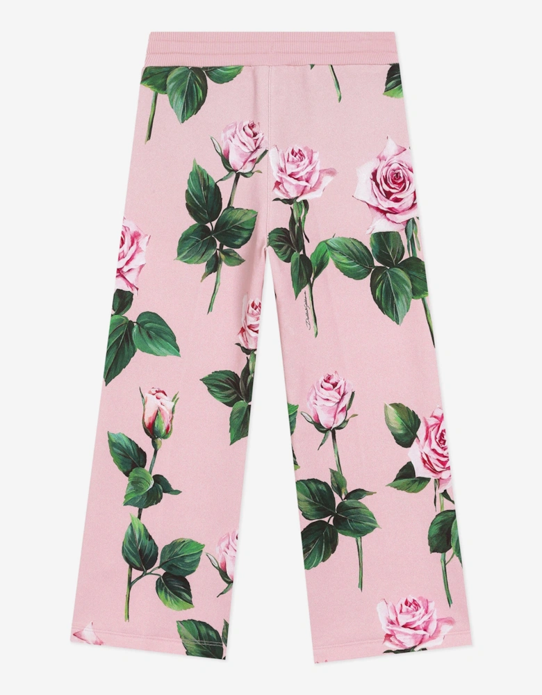 Girls Rose Print Joggers in Pink