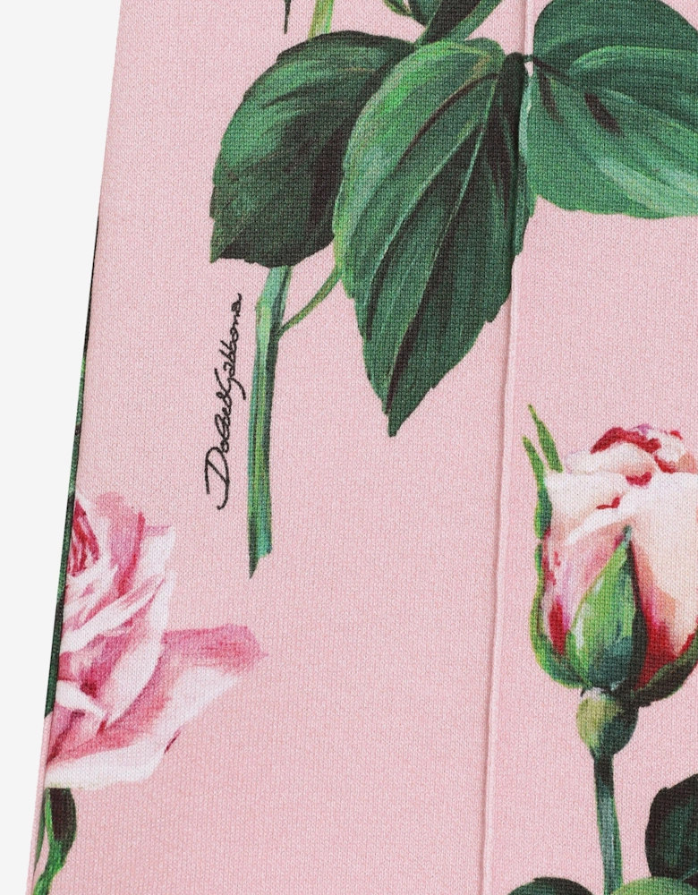 Girls Rose Print Joggers in Pink