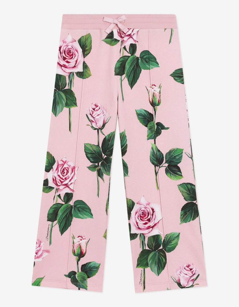 Girls Rose Print Joggers in Pink