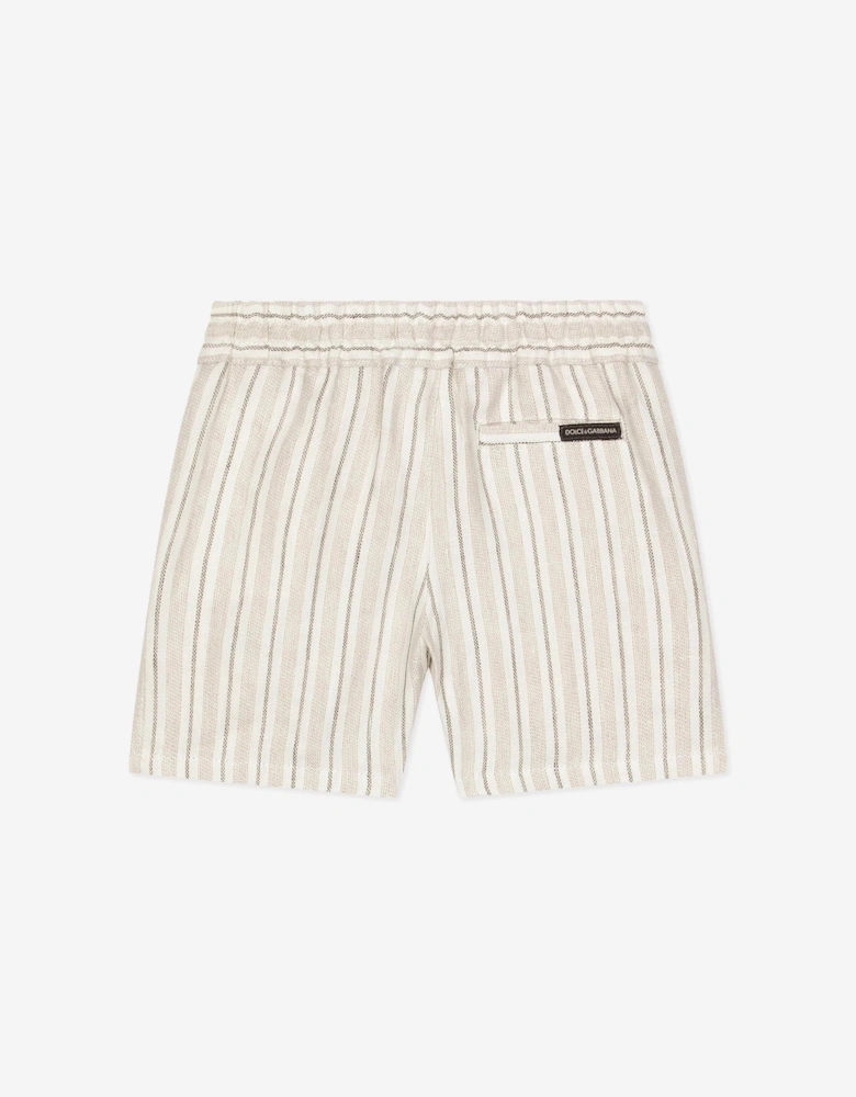 Baby Boys Striped Linen Shorts in Ivory