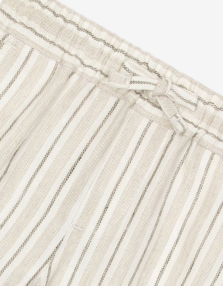 Baby Boys Striped Linen Shorts in Ivory