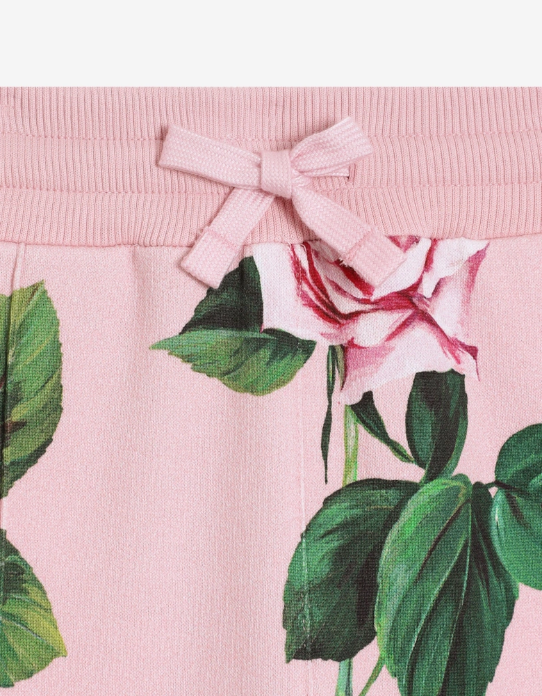 Girls Rose Print Joggers in Pink