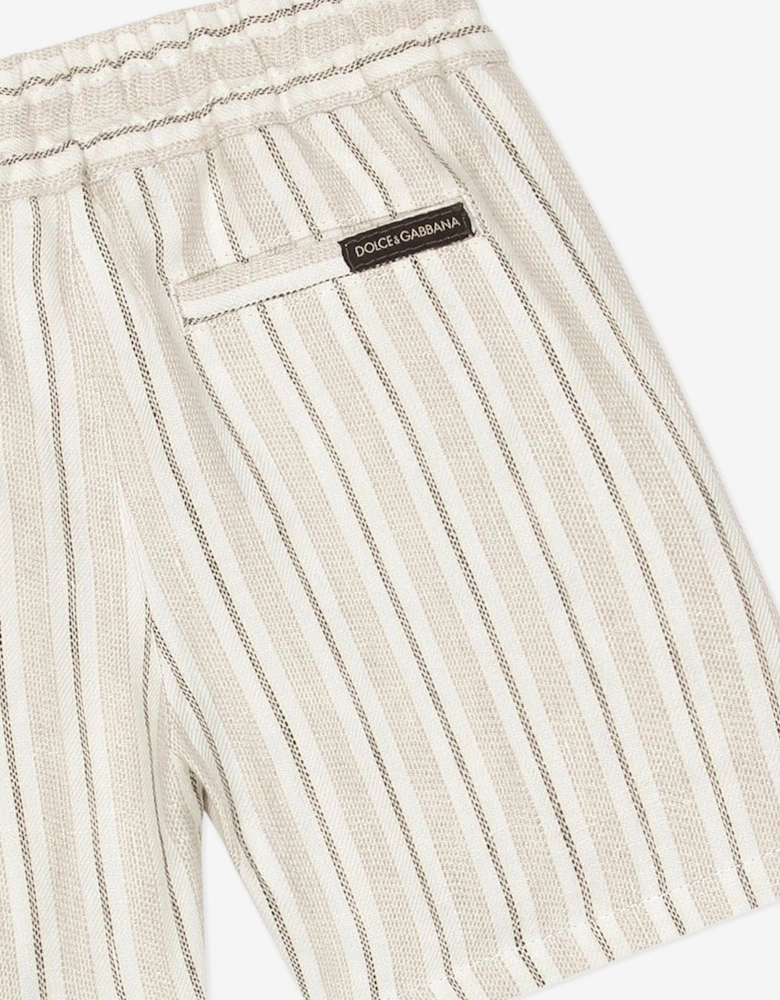 Baby Boys Striped Linen Shorts in Ivory
