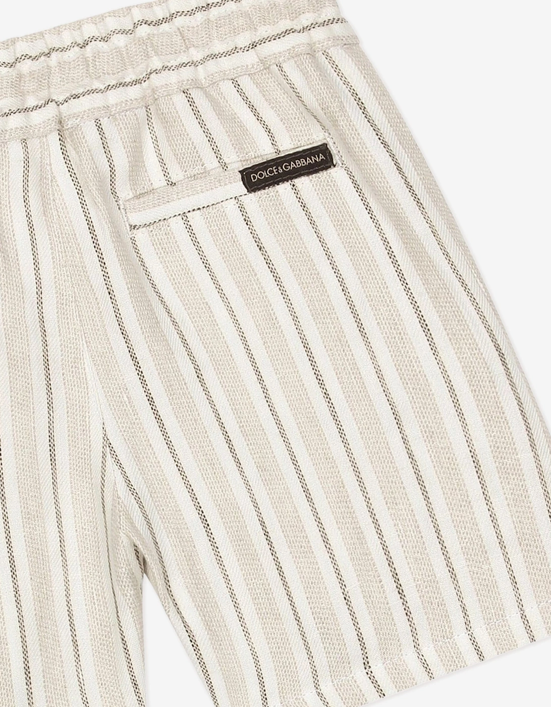 Baby Boys Striped Linen Shorts in Ivory