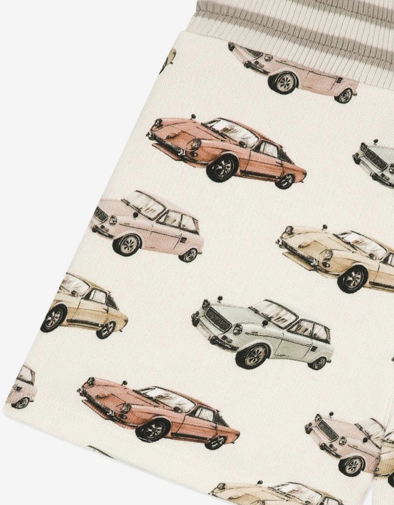 Baby Boys Car Print Shorts in Ivory