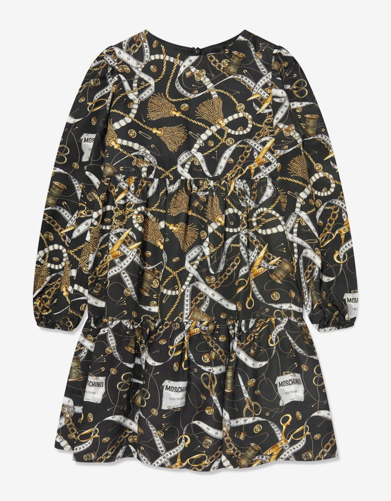 Girls Chain Print Dress in Black