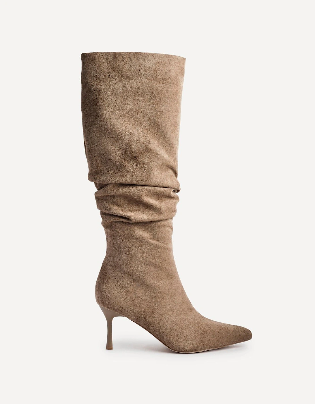 Rosenna Beige Suede Ruched High Leg Heeled Boot, 2 of 1