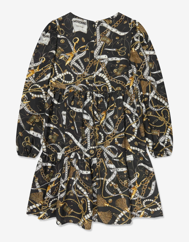 Girls Chain Print Dress in Black