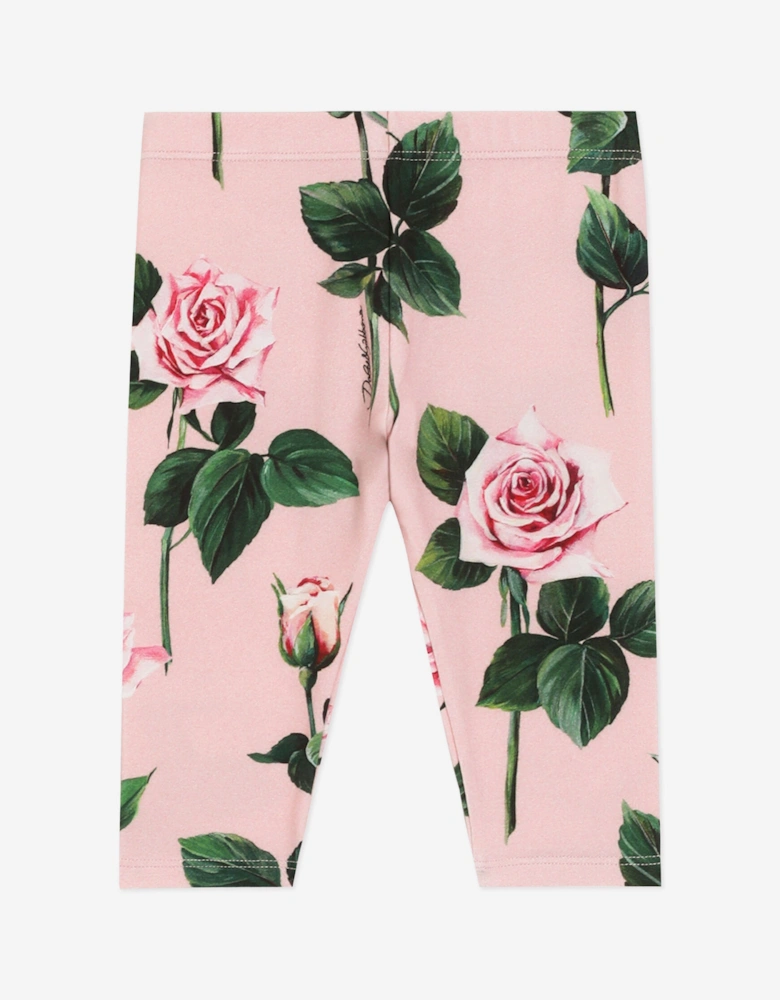 Baby Girls Rose Print Leggings in Pink