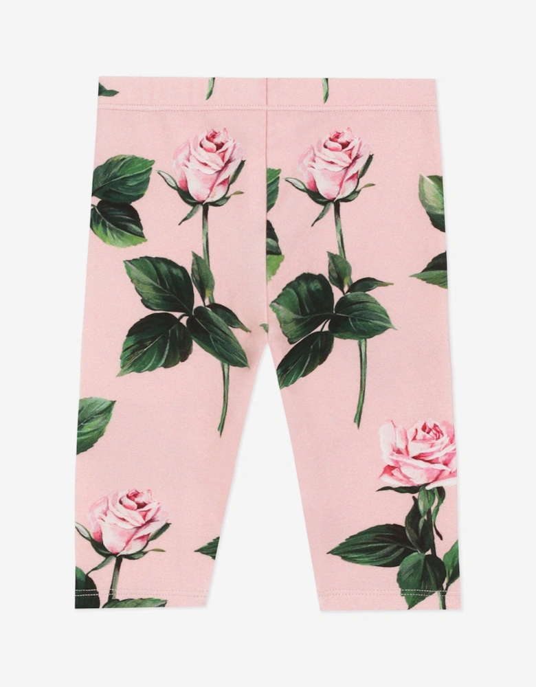 Baby Girls Rose Print Leggings in Pink