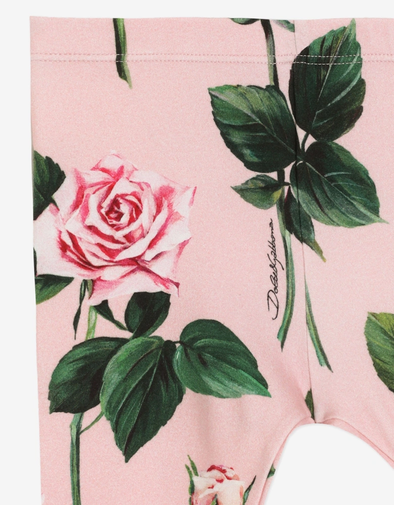 Baby Girls Rose Print Leggings in Pink