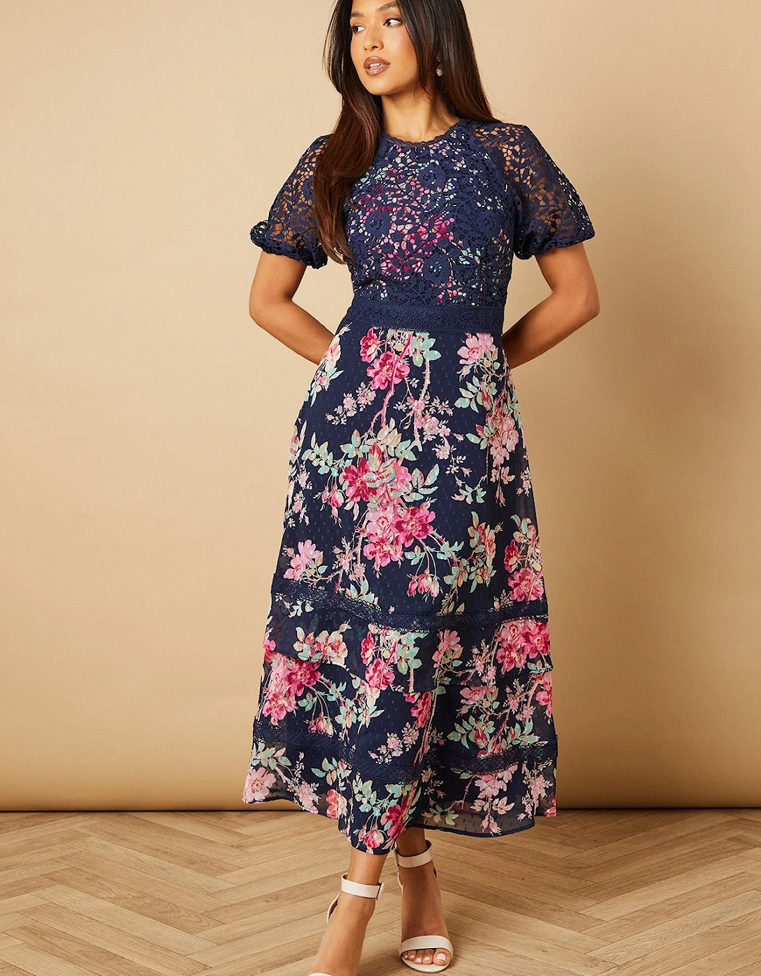 Petite Occasion Floral Lace Bodice Midi Dress, 2 of 1