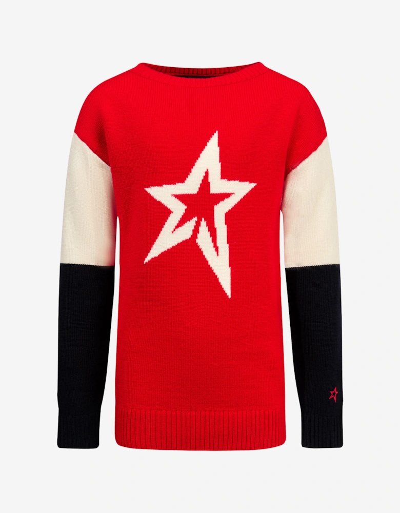 Girls Star Crew Neck Jumper in Red