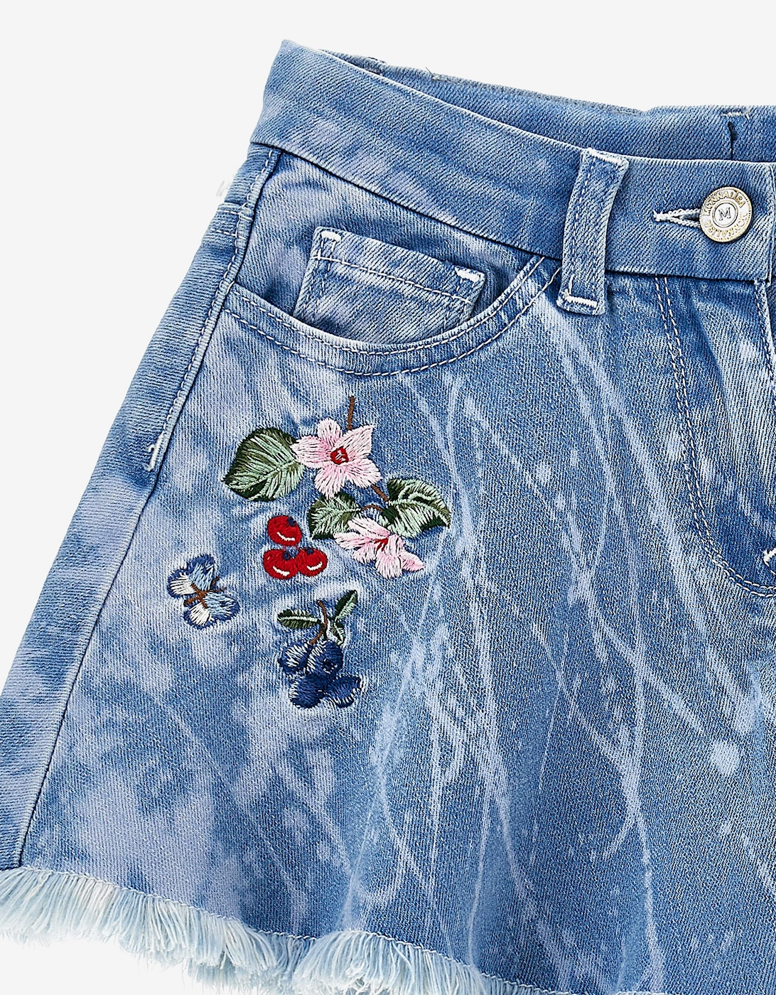 Girls Flower and Fruit Denim Shorts in Blue